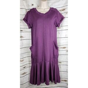 Anthropologie Saturday Sunday Purple Terry Knit Dress S Ruffle Pockets